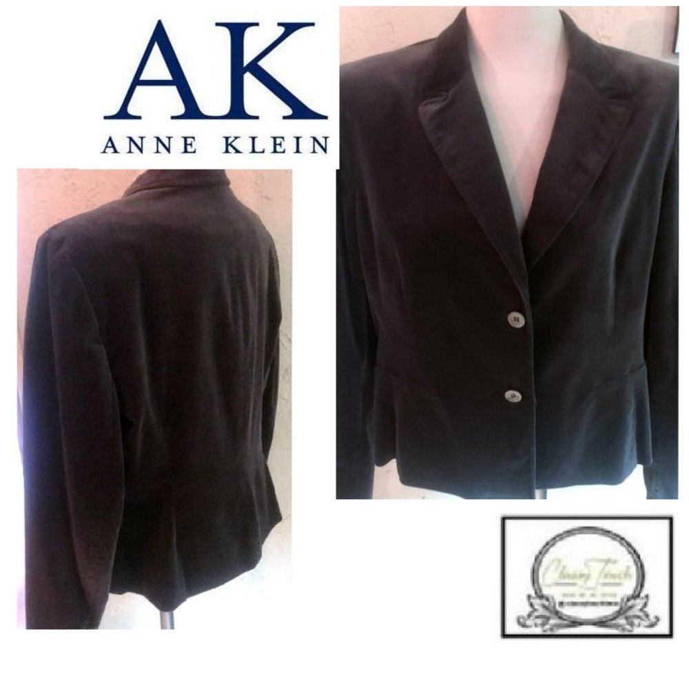 AK Anne Klein Gray Stretch Velvet Blazer Size 16